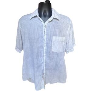 Arrow Bradstreet Short Sleeve Button Up White Pinstripe Relaxed Fit 90s
